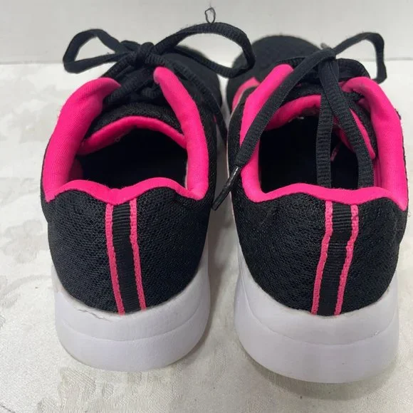 Girls Size 1 Pink Black Sneaker White Sole - Picture 3 of 5